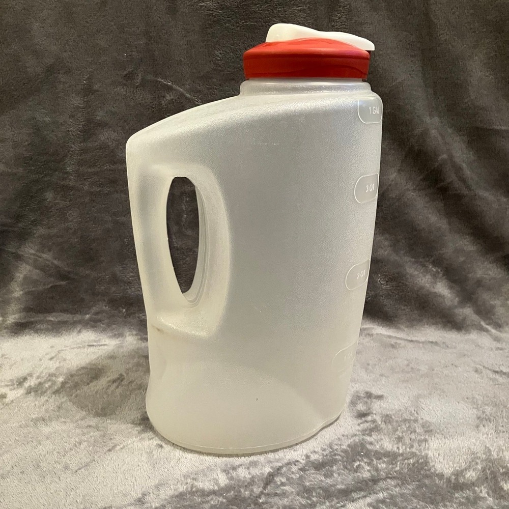Vintage Rubbermaid MixerMate 1-Gallon Drink Pitcher Clear with Red & White Lid